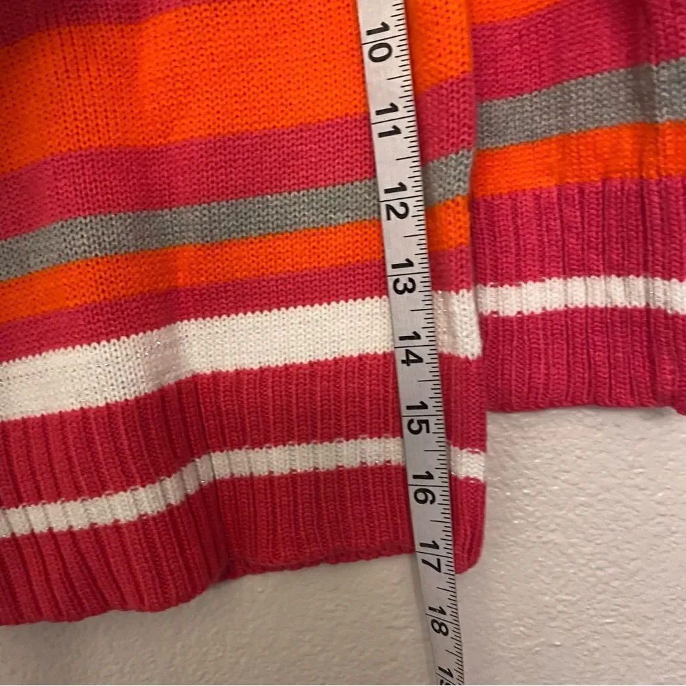 The Children place hot pink orange stripe V neck sweater XS 4 NEW